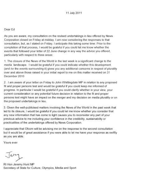 DCMS letter to Ofcom